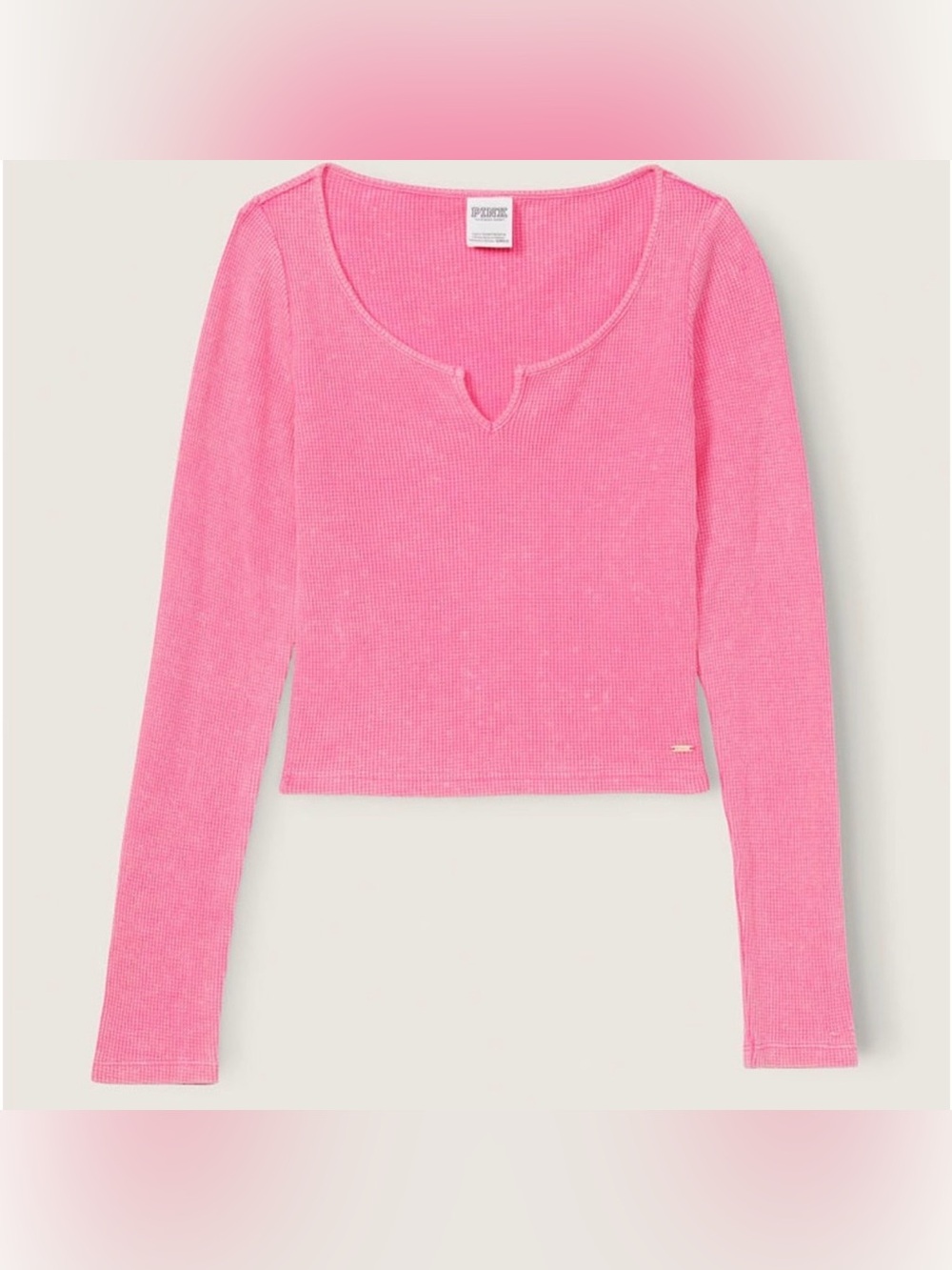 PINK Waffle Knit Top Casual Lounge Pajama PJs Winter Minimal Feminine Comfy